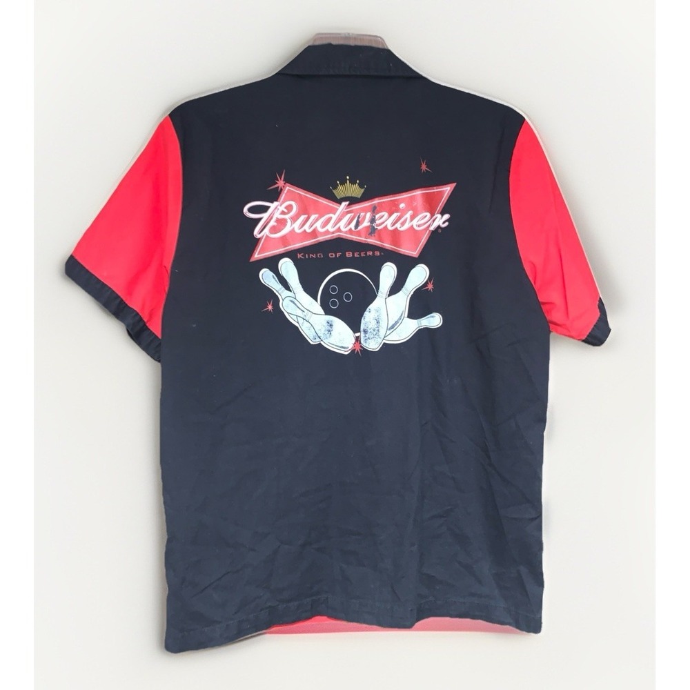 Vintage men's bowling button up shirt Budweiser size large Bowling Sports VTG